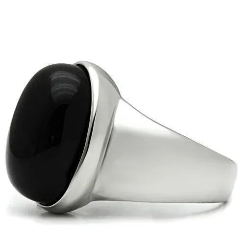 Rings for Men Silver Stainless Steel TK501 with Semi-Precious Onyx in Jet - Jewelry Store by Erik Rayo