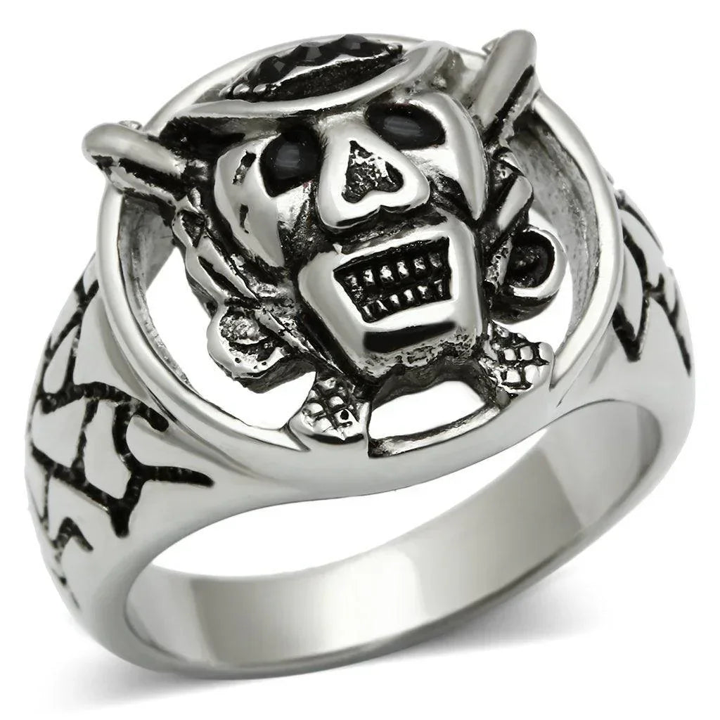 Rings for Men Silver Stainless Steel TK502 with Top Grade Crystal in Jet - Jewelry Store by Erik Rayo