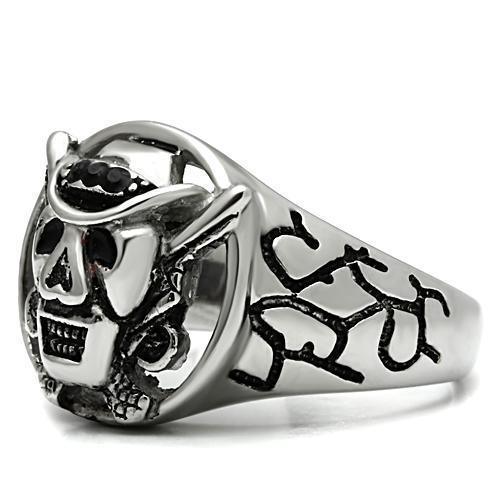 Rings for Men Silver Stainless Steel TK502 with Top Grade Crystal in Jet - Jewelry Store by Erik Rayo