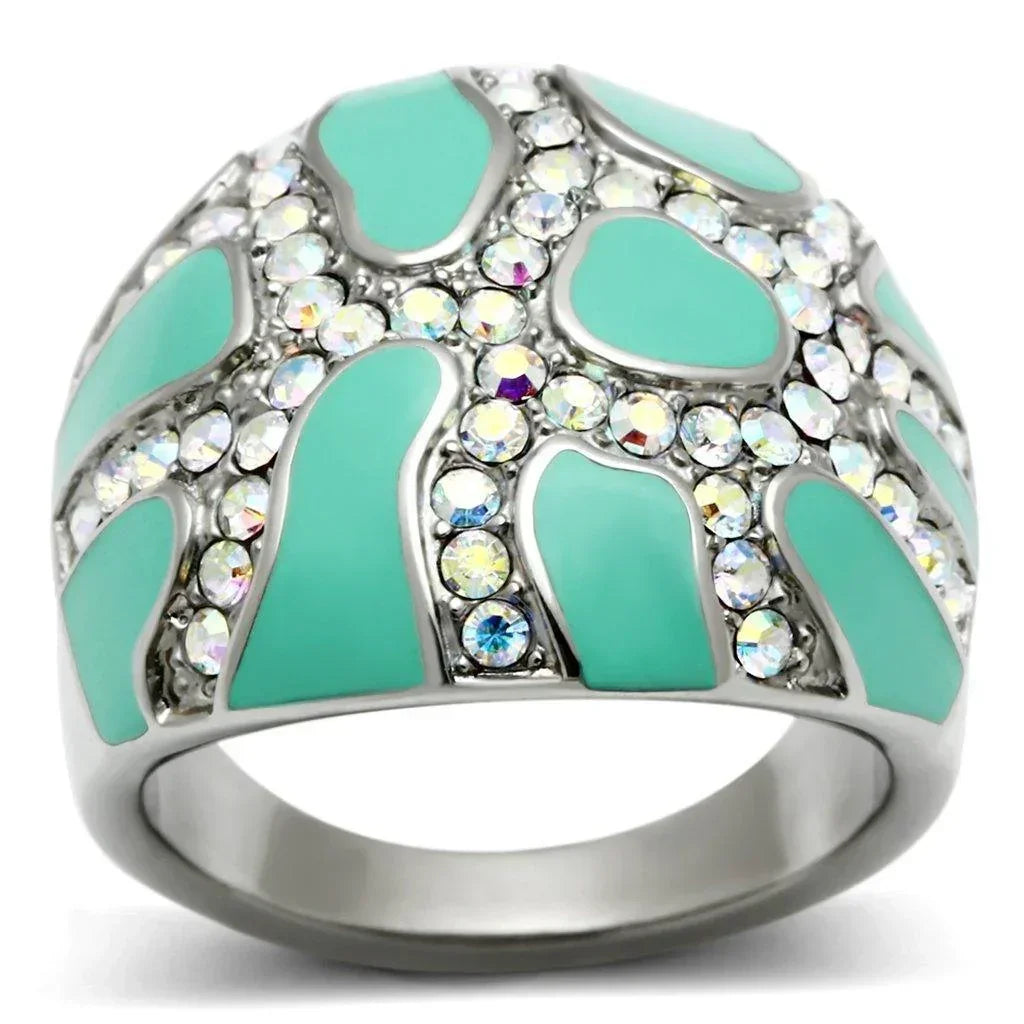 Silver Rings for Women Stainless Steel TK507 with Top Grade Crystal in Aurora Borealis (Rainbow Effect) - Jewelry Store by Erik Rayo