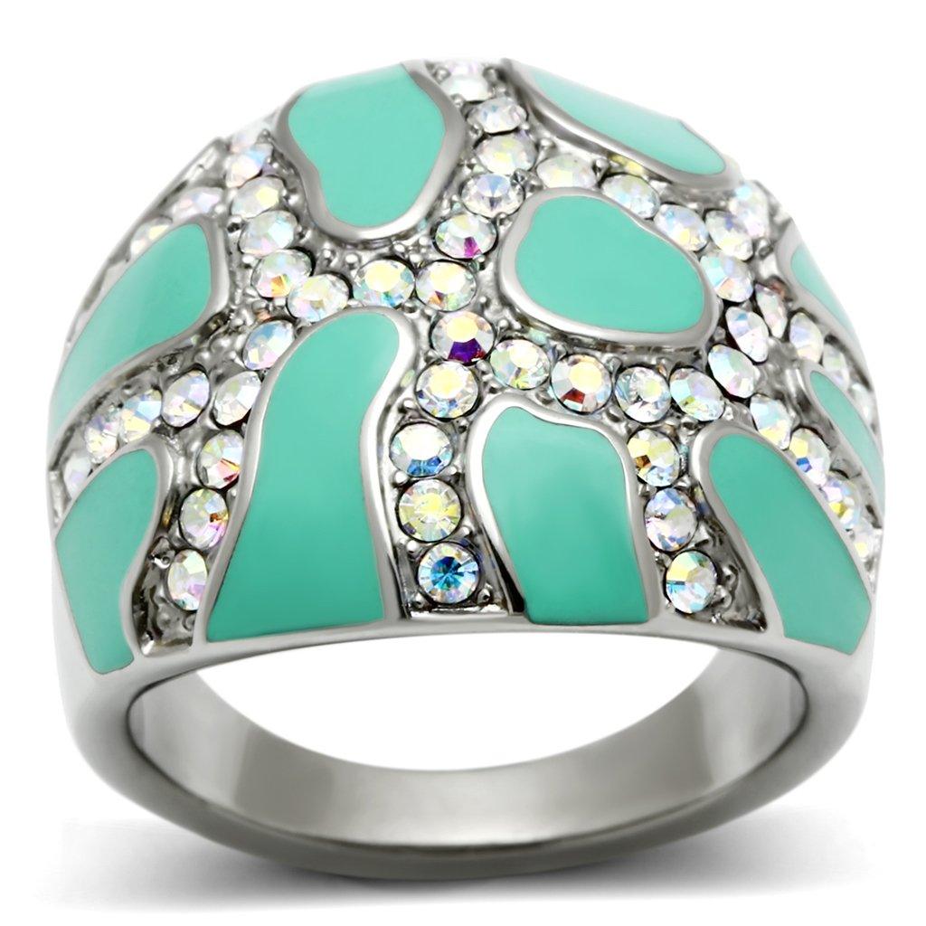 Silver Rings for Women Stainless Steel TK507 with Top Grade Crystal in Aurora Borealis (Rainbow Effect)