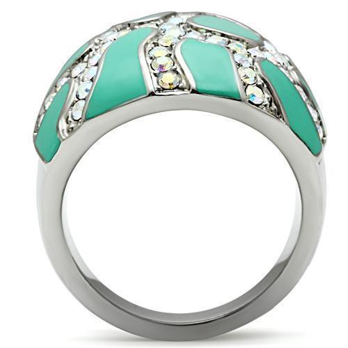 Silver Rings for Women Stainless Steel TK507 with Top Grade Crystal in Aurora Borealis (Rainbow Effect) - Jewelry Store by Erik Rayo