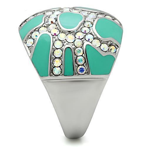 Silver Rings for Women Stainless Steel TK507 with Top Grade Crystal in Aurora Borealis (Rainbow Effect) - Jewelry Store by Erik Rayo