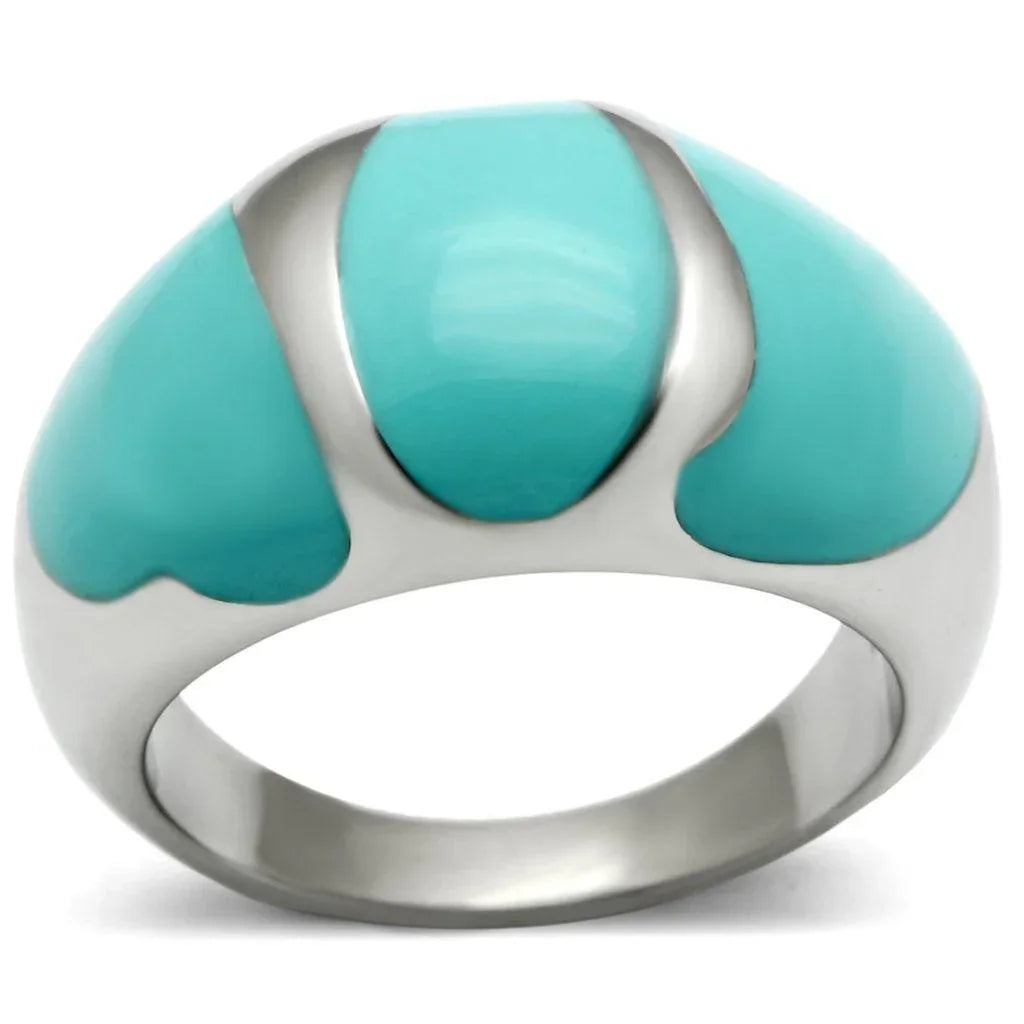 Silver Rings for Women Stainless Steel TK509 with Epoxy in Turquoise - Jewelry Store by Erik Rayo