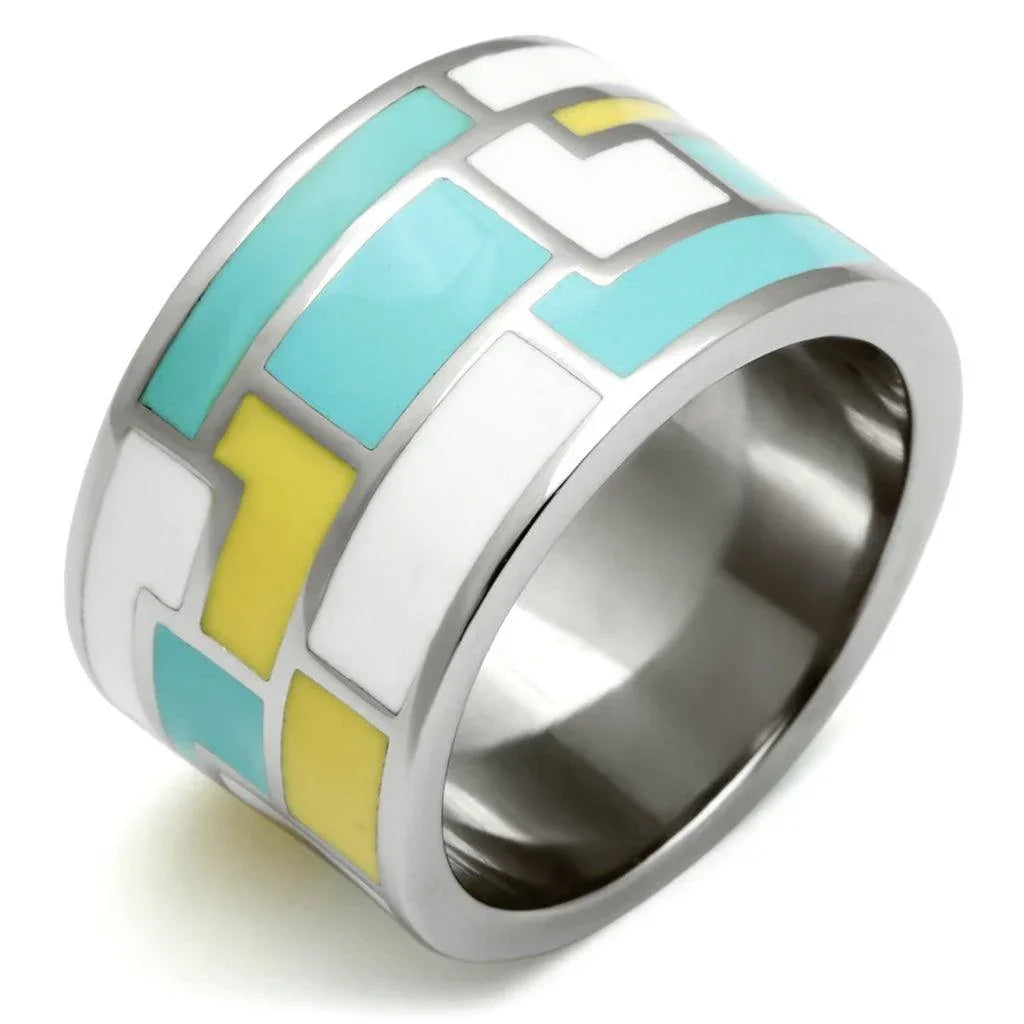 Silver Rings for Women Stainless Steel TK514 with Epoxy in Multi Color - Jewelry Store by Erik Rayo