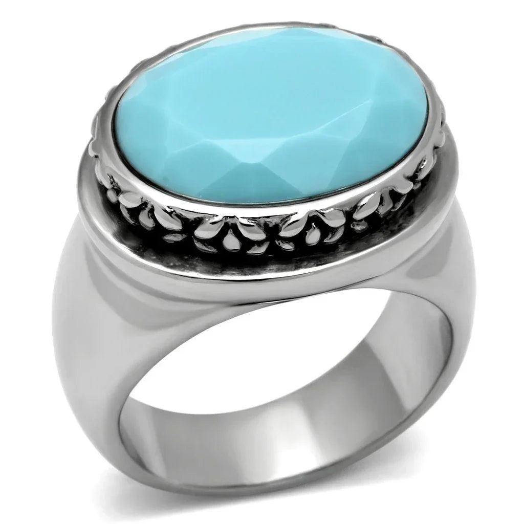 Silver Rings for Women Stainless Steel TK525 with Glass in Sea Blue - Jewelry Store by Erik Rayo