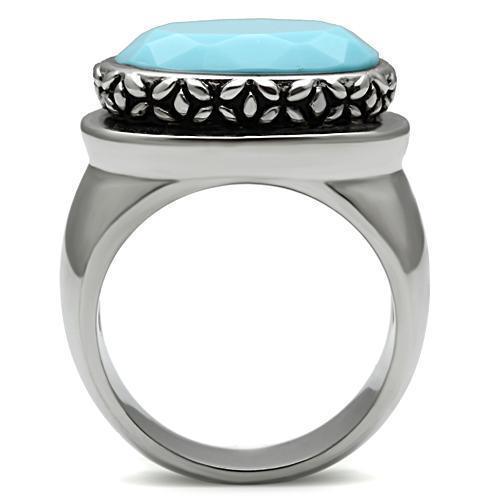 Silver Rings for Women Stainless Steel TK525 with Glass in Sea Blue - Jewelry Store by Erik Rayo