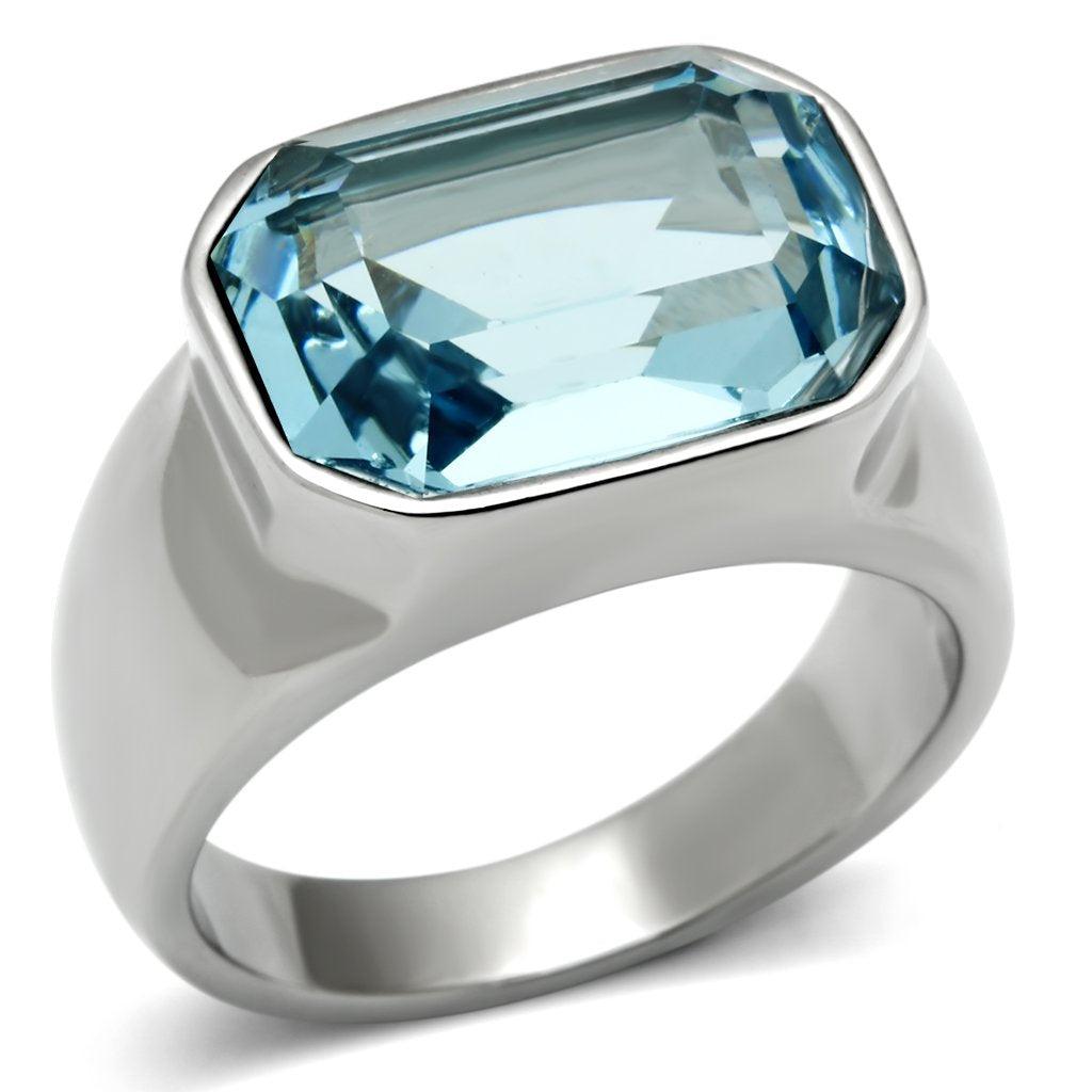 Silver Rings for Women Stainless Steel TK527 with Top Grade Crystal in Sea Blue