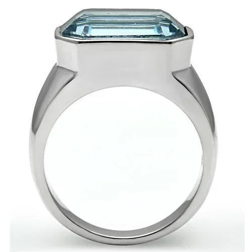 Silver Rings for Women Stainless Steel TK527 with Top Grade Crystal in Sea Blue - Jewelry Store by Erik Rayo