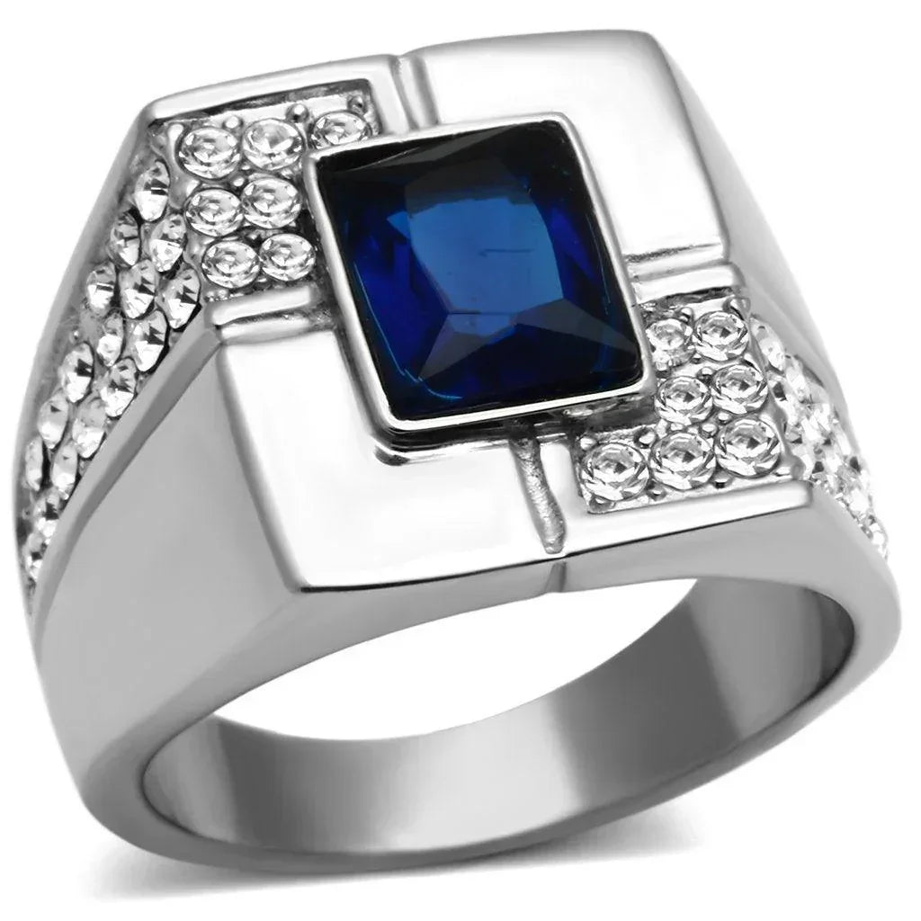 Rings for Men Silver Stainless Steel TK587 with Glass in Montana - Jewelry Store by Erik Rayo