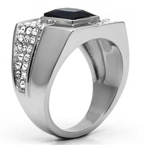 Rings for Men Silver Stainless Steel TK587 with Glass in Montana - Jewelry Store by Erik Rayo