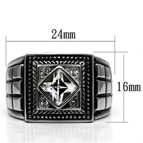 Rings for Men Silver Stainless Steel TK589 with Top Grade Crystal in Clear - Jewelry Store by Erik Rayo