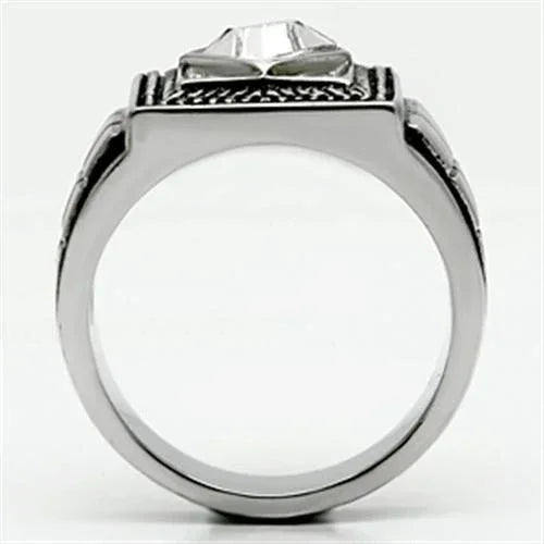 Rings for Men Silver Stainless Steel TK589 with Top Grade Crystal in Clear - Jewelry Store by Erik Rayo