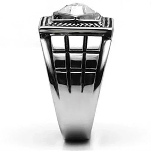 Rings for Men Silver Stainless Steel TK589 with Top Grade Crystal in Clear - Jewelry Store by Erik Rayo