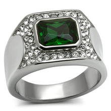 Load image into Gallery viewer, Rings for Men Silver Stainless Steel TK590 with Glass in Emerald
