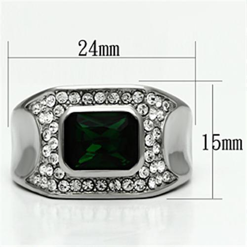 Rings for Men Silver Stainless Steel TK590 with Glass in Emerald - Jewelry Store by Erik Rayo