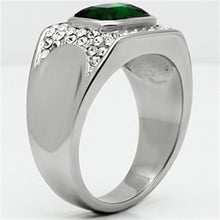 Load image into Gallery viewer, Rings for Men Silver Stainless Steel TK590 with Glass in Emerald
