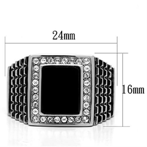 Rings for Men Silver Stainless Steel TK592 with Stone in Jet - Jewelry Store by Erik Rayo