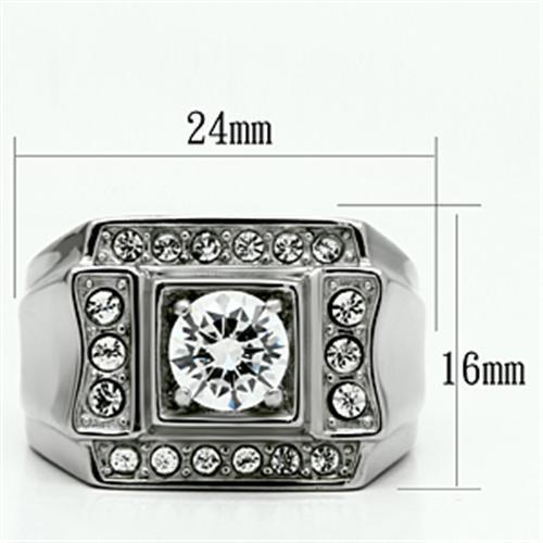 Rings for Men Silver Stainless Steel TK593 with AAA Grade Cubic Zirconia in Clear - Jewelry Store by Erik Rayo