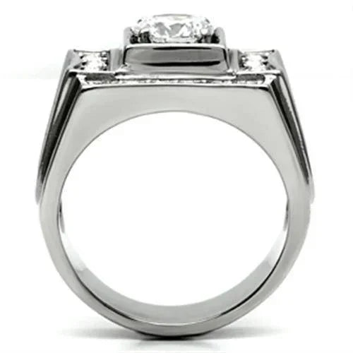 Rings for Men Silver Stainless Steel TK593 with AAA Grade Cubic Zirconia in Clear - Jewelry Store by Erik Rayo