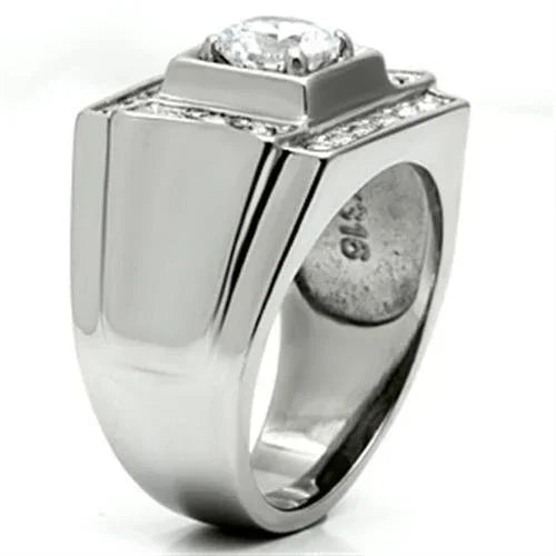 Rings for Men Silver Stainless Steel TK593 with AAA Grade Cubic Zirconia in Clear - Jewelry Store by Erik Rayo