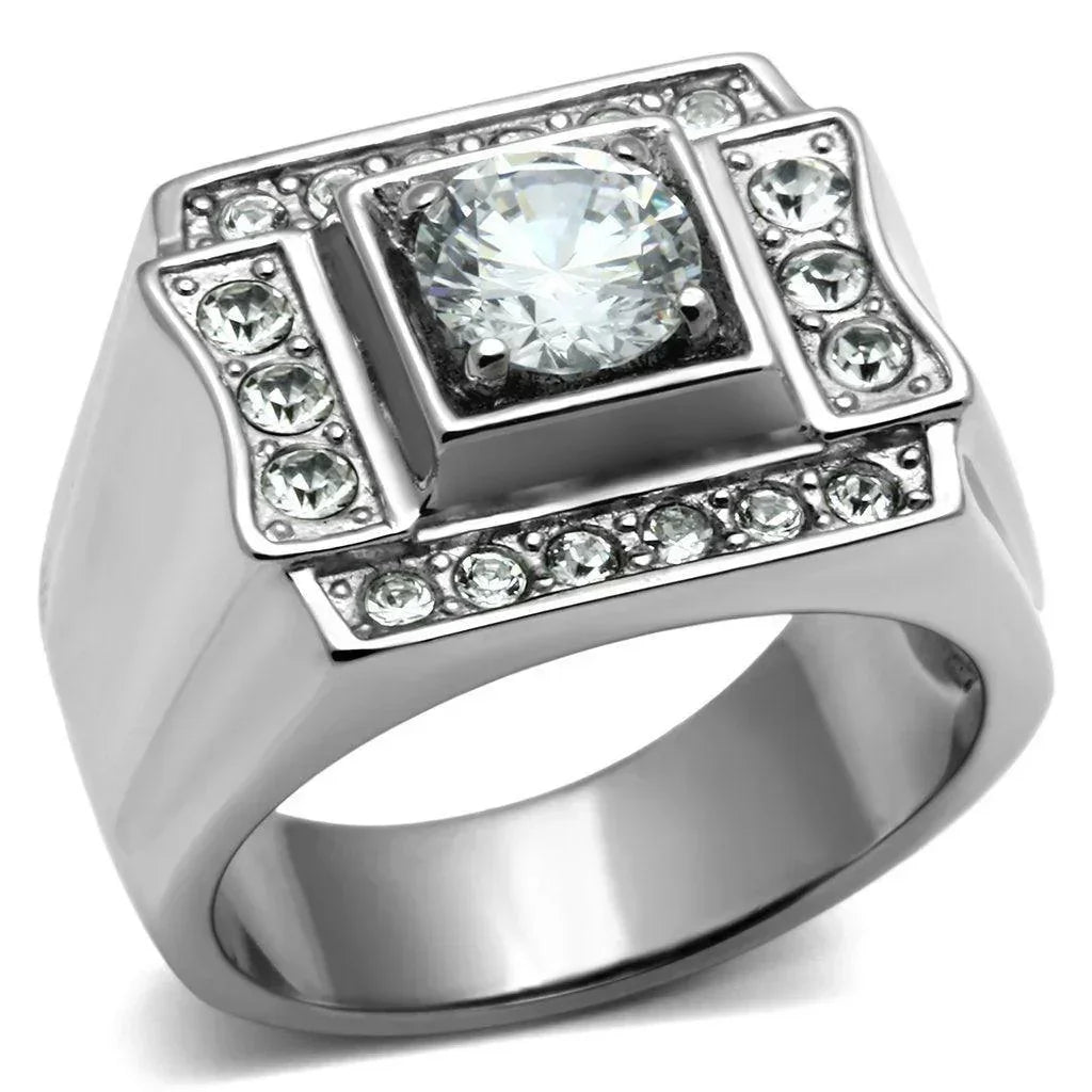 Rings for Men Silver Stainless Steel TK593 with AAA Grade Cubic Zirconia in Clear - Jewelry Store by Erik Rayo