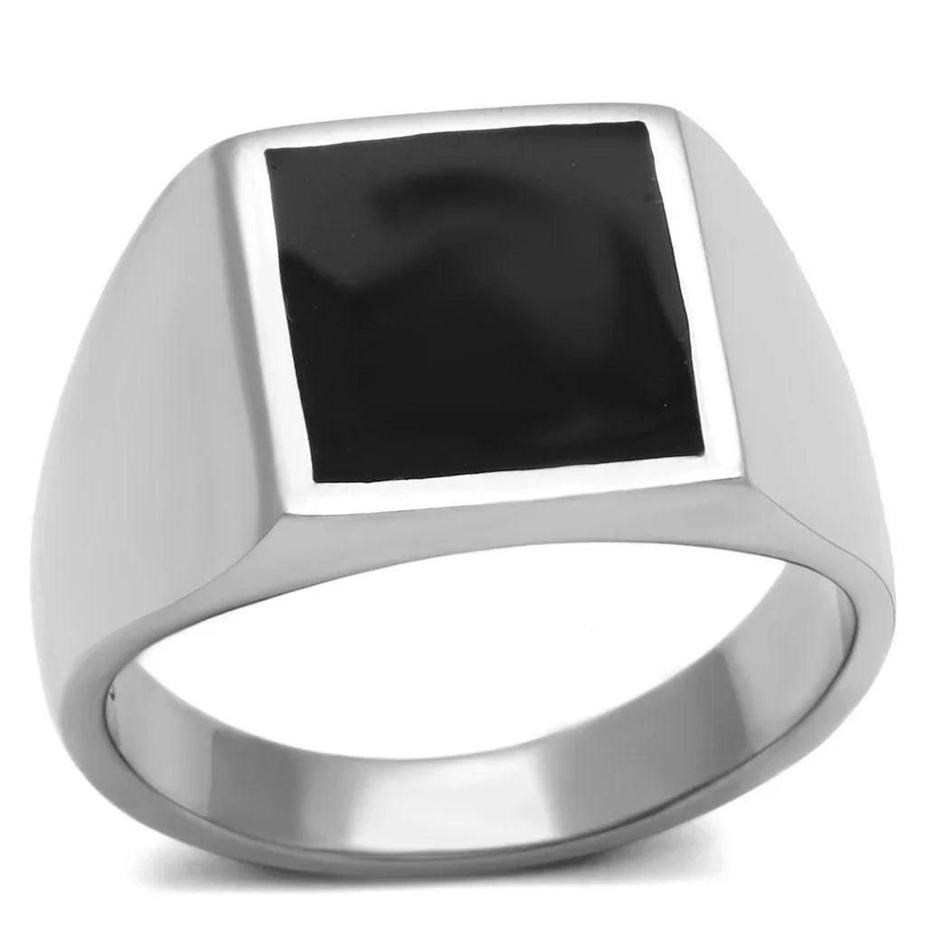 Rings for Men Silver Stainless Steel TK594 with Epoxy in Jet - Jewelry Store by Erik Rayo