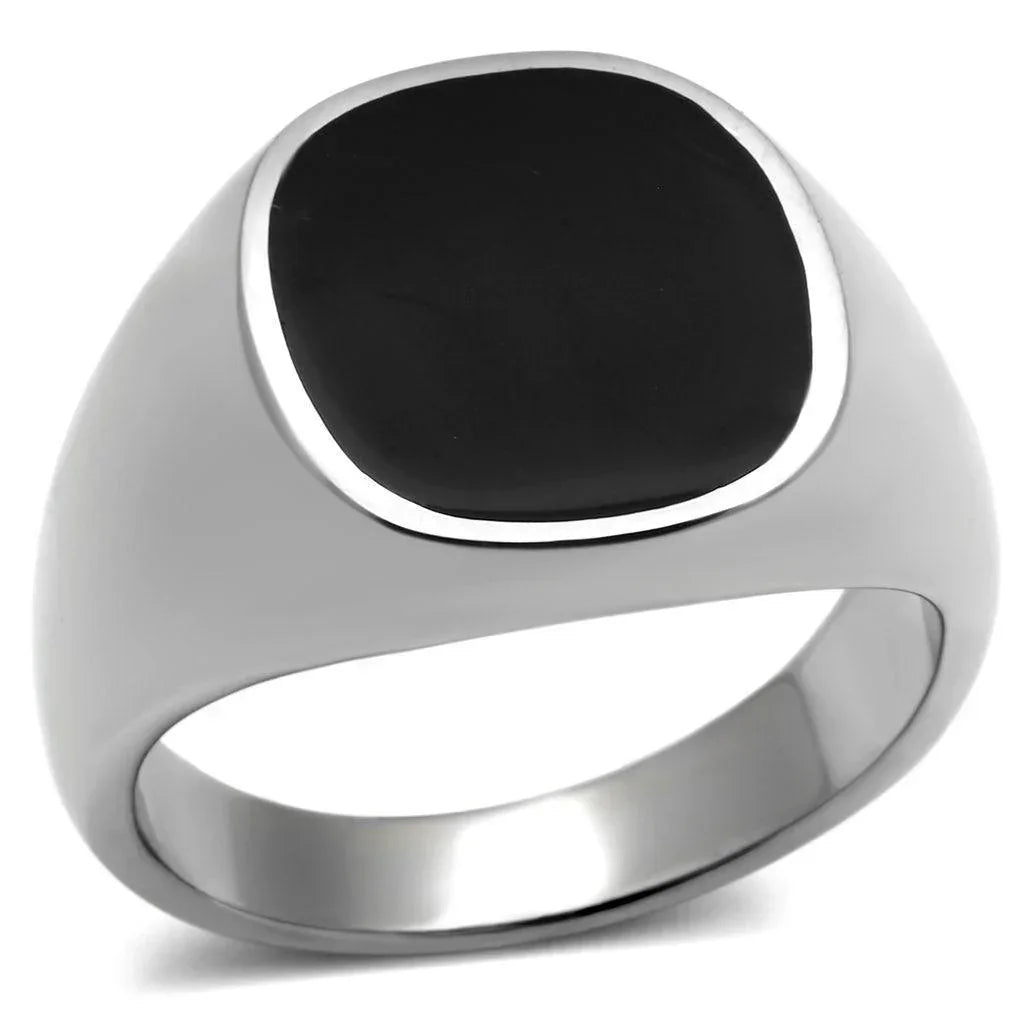 Rings for Men Silver Stainless Steel TK595 with Epoxy in Jet - Jewelry Store by Erik Rayo