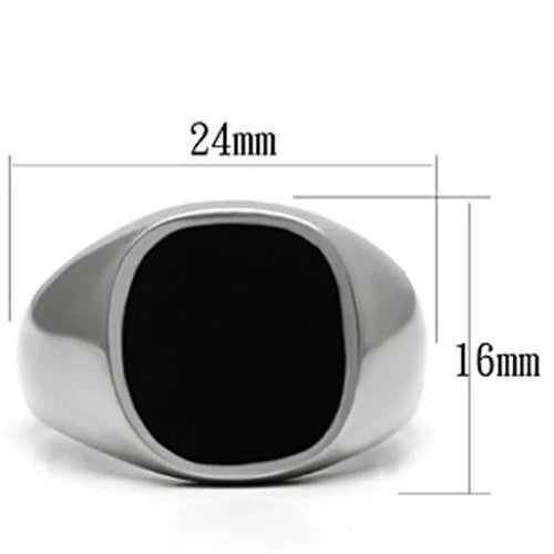 Rings for Men Silver Stainless Steel TK595 with Epoxy in Jet - Jewelry Store by Erik Rayo