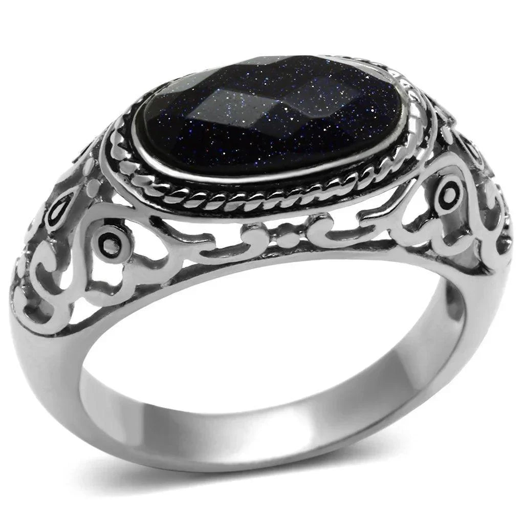 Rings for Men Silver Stainless Steel TK599 with Blue Sand in Montana - Jewelry Store by Erik Rayo