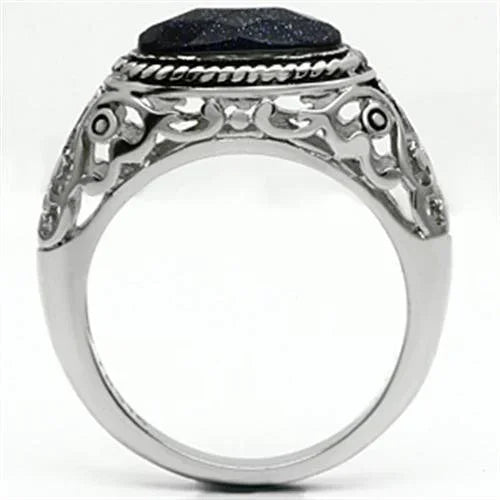 Rings for Men Silver Stainless Steel TK599 with Blue Sand in Montana - Jewelry Store by Erik Rayo