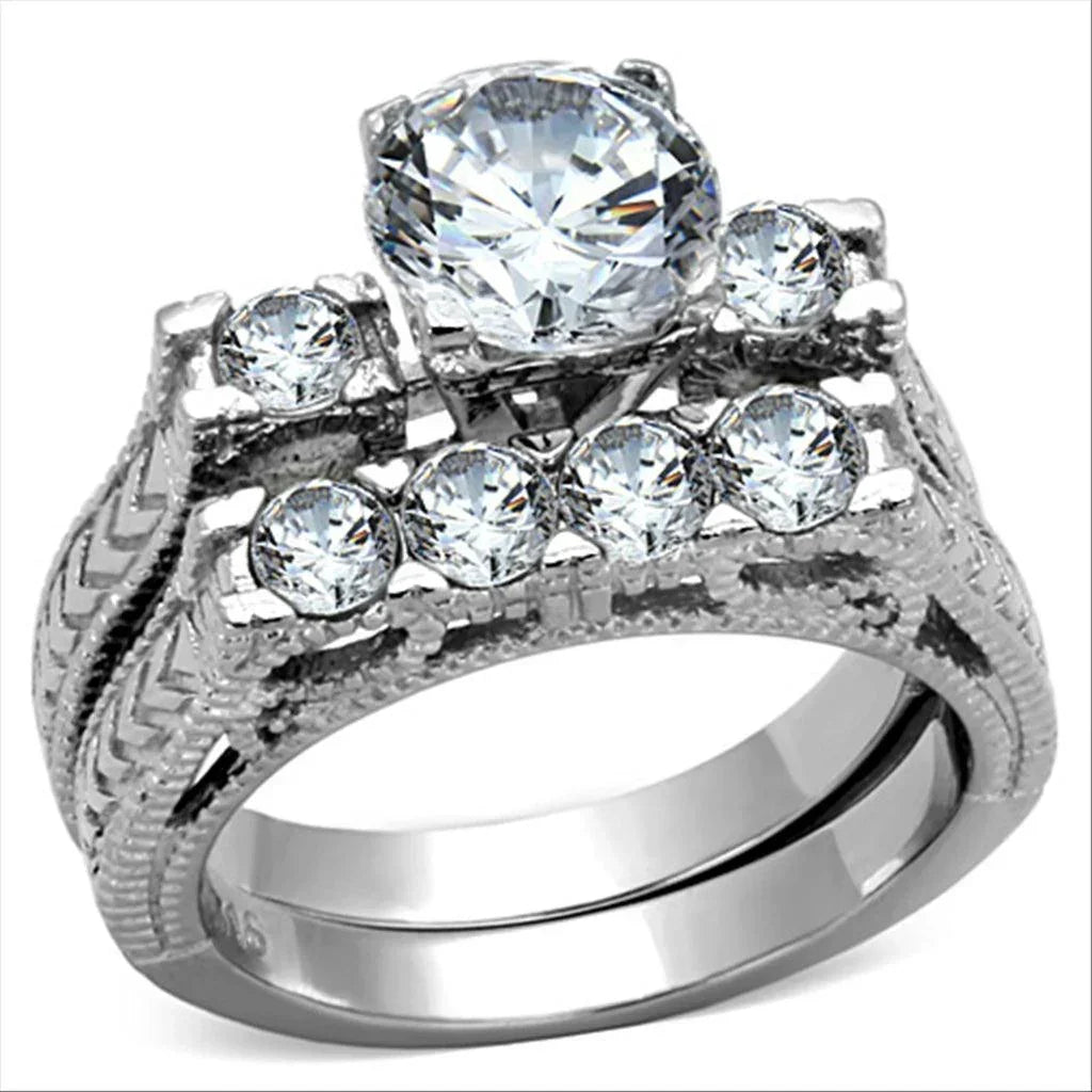 Silver Rings for Women Stainless Steel TK5X019 with AAA Grade Cubic Zirconia in Clear - Jewelry Store by Erik Rayo