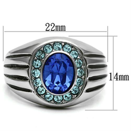 Rings for Men Silver Stainless Steel TK601 with Top Grade Crystal in Sapphire - Jewelry Store by Erik Rayo