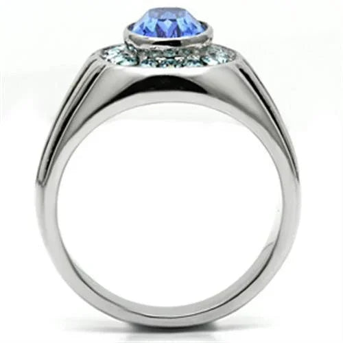 Rings for Men Silver Stainless Steel TK601 with Top Grade Crystal in Sapphire - Jewelry Store by Erik Rayo