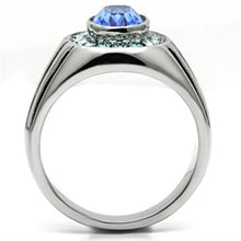 Load image into Gallery viewer, TK601 - High polished (no plating) Stainless Steel Ring with Top Grade Crystal in Sapphire
