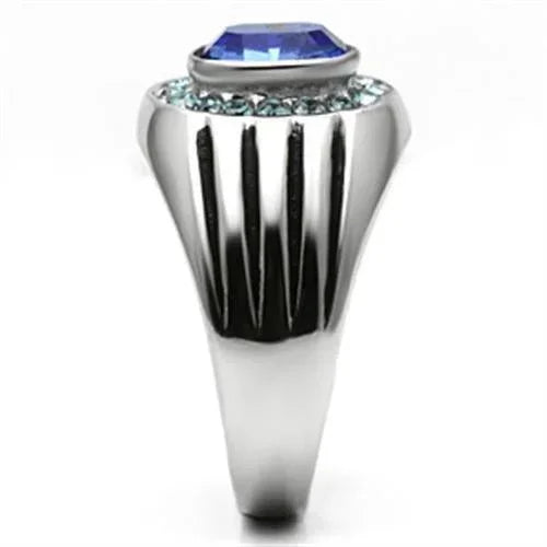 Rings for Men Silver Stainless Steel TK601 with Top Grade Crystal in Sapphire - Jewelry Store by Erik Rayo