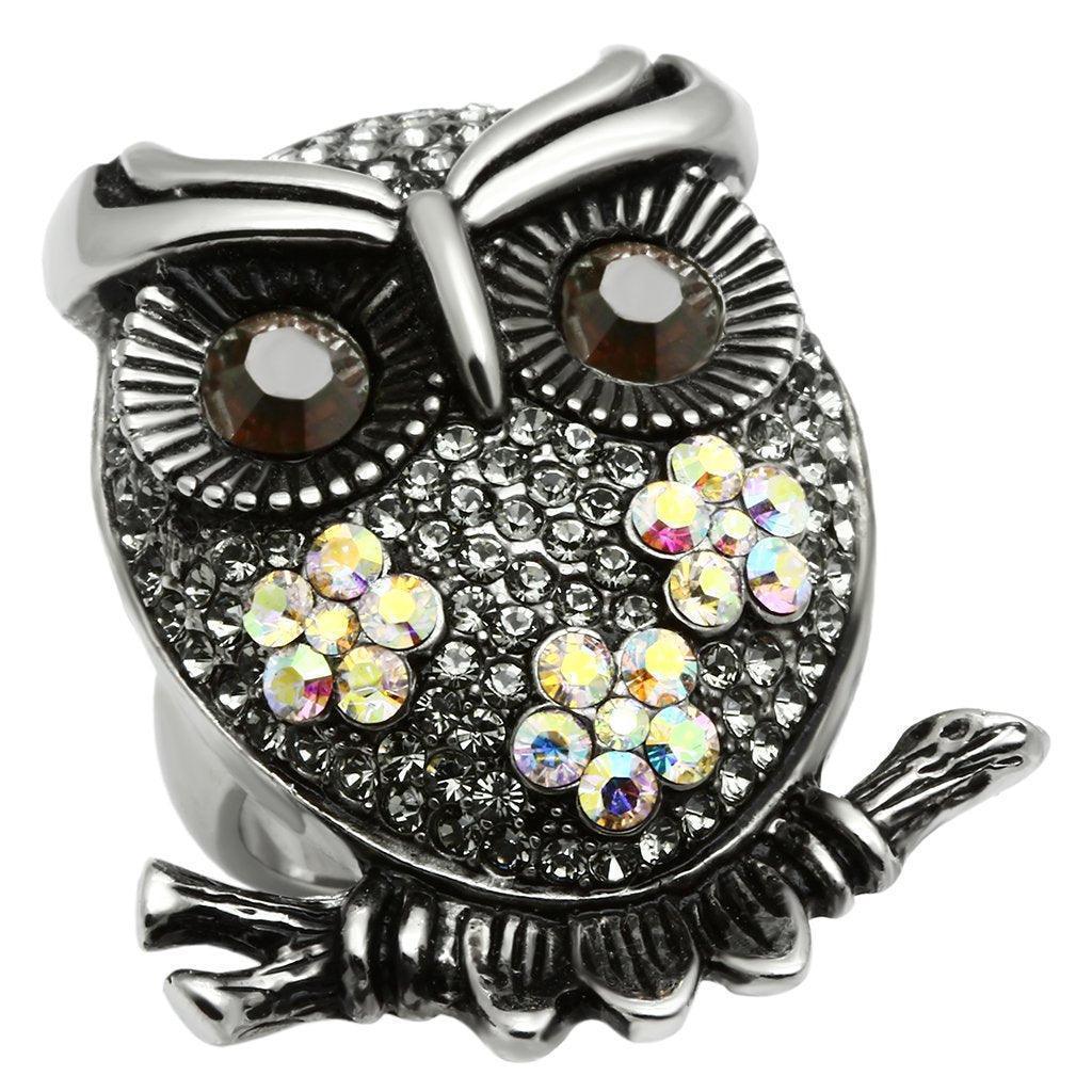 Silver Rings for Women Stainless Steel TK603 with Top Grade Crystal in Smoked Quartz - Jewelry Store by Erik Rayo