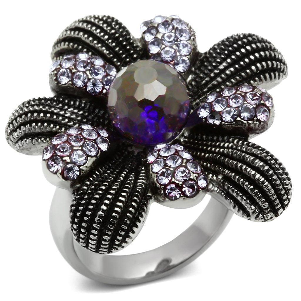 Silver Rings for Women Stainless Steel TK607 with Glass in Amethyst - Jewelry Store by Erik Rayo