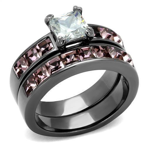 Silver Rings for Women Stainless Steel TK61206LJ IP Light Black (IP Gun) Stainless Steel Ring with AAA Grade Cubic Zirconia in Clear - Jewelry Store by Erik Rayo