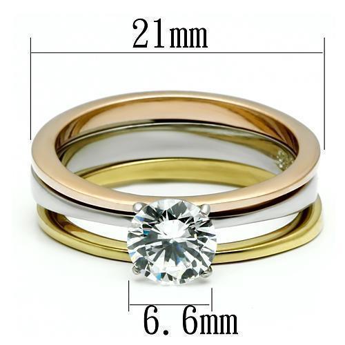 Silver Rings for Women Stainless Steel TK620 Three-Tone IP Stainless Steel Ring with AAA Grade Cubic Zirconia in Clear - Jewelry Store by Erik Rayo