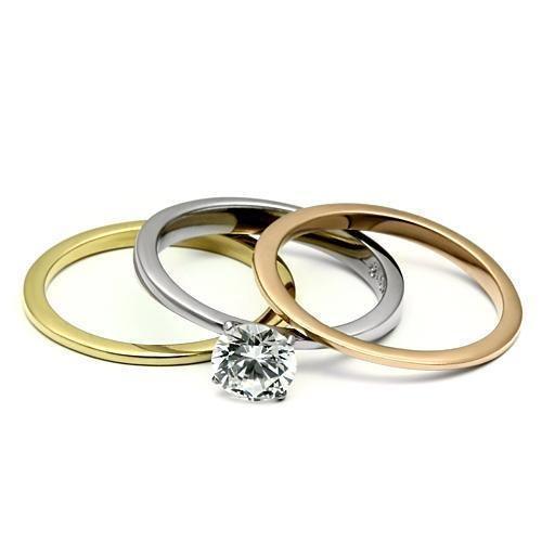 Silver Rings for Women Stainless Steel TK620 Three-Tone IP Stainless Steel Ring with AAA Grade Cubic Zirconia in Clear - Jewelry Store by Erik Rayo