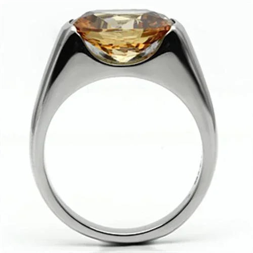 Silver Rings for Women Stainless Steel TK622 with AAA Grade Cubic Zirconia in Champagne - Jewelry Store by Erik Rayo