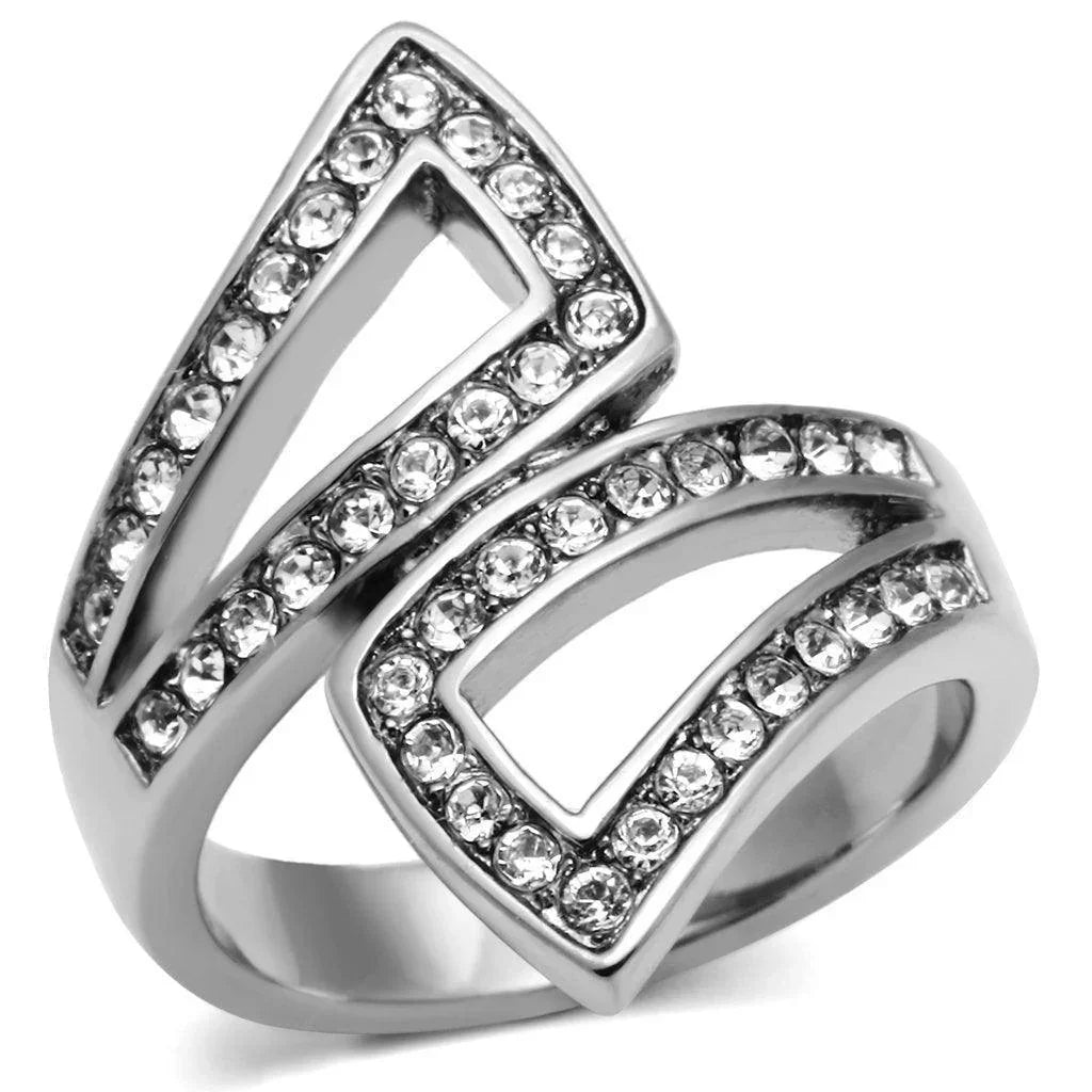 Silver Rings for Women Stainless Steel TK625 with Top Grade Crystal in Clear - Jewelry Store by Erik Rayo