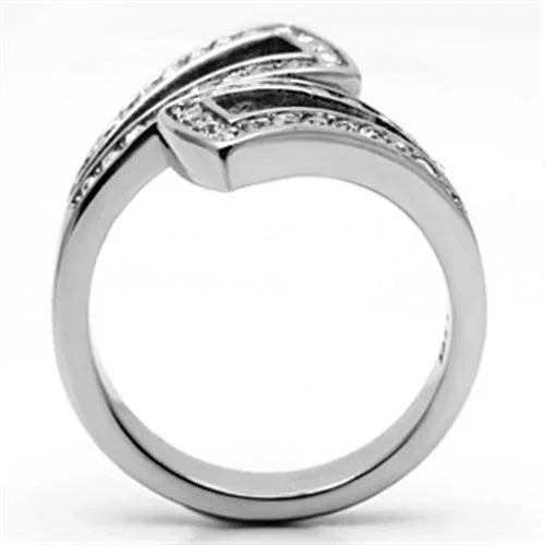 Silver Rings for Women Stainless Steel TK625 with Top Grade Crystal in Clear - Jewelry Store by Erik Rayo