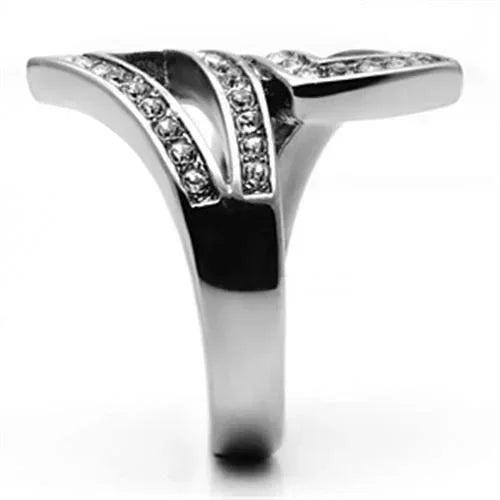 Silver Rings for Women Stainless Steel TK625 with Top Grade Crystal in Clear - Jewelry Store by Erik Rayo