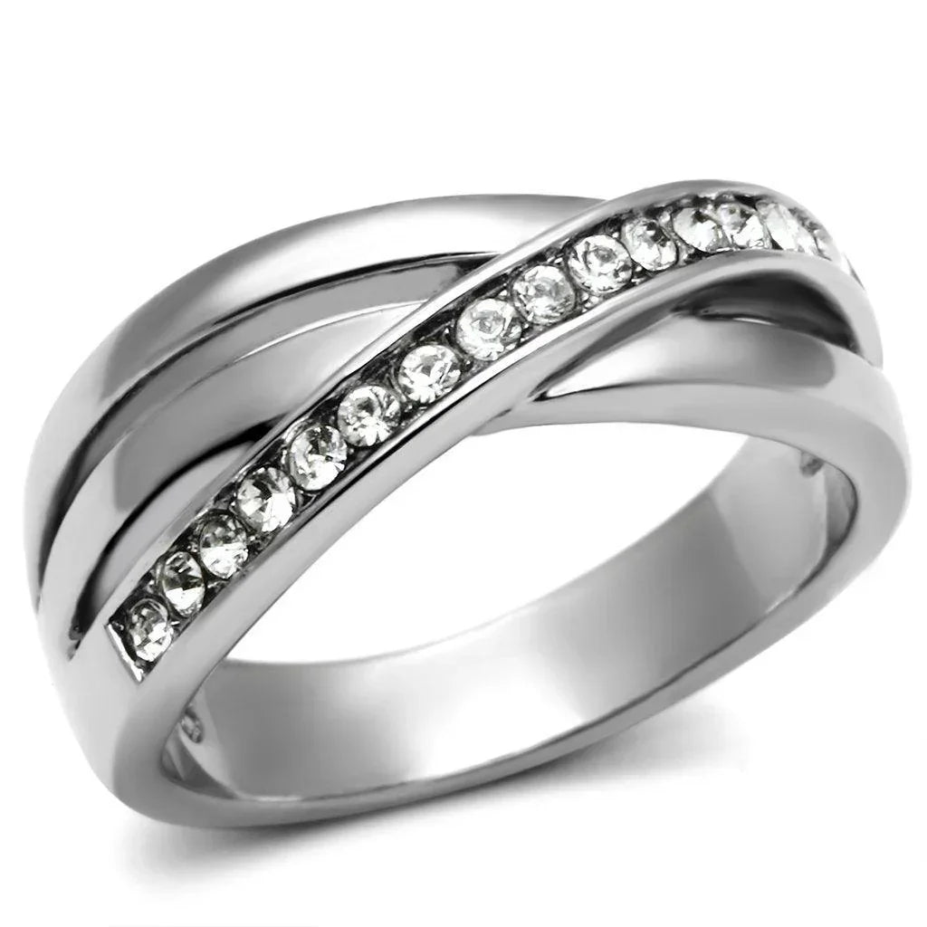 Silver Rings for Women Stainless Steel TK626 with Top Grade Crystal in Clear - Jewelry Store by Erik Rayo
