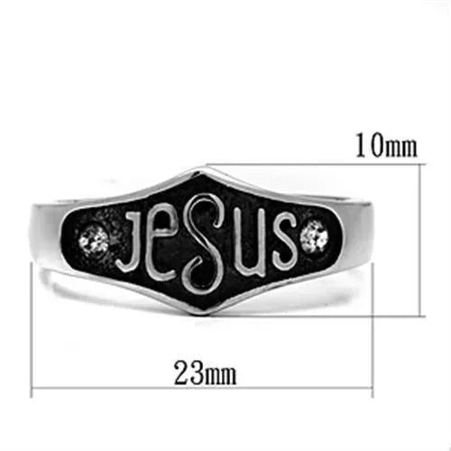 Jesus Ring for Men and Women Stainless Steel Christian with Top Grade Crystal in Clear - Jewelry Store by Erik Rayo