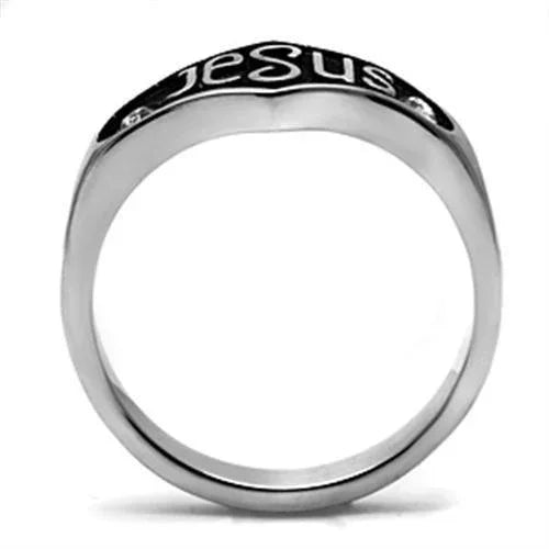 Jesus Ring for Men and Women Stainless Steel Christian with Top Grade Crystal in Clear - Jewelry Store by Erik Rayo