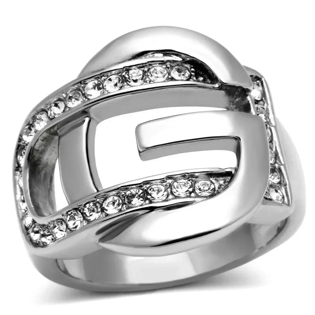 Silver Rings for Women Stainless Steel TK634 with Top Grade Crystal in Clear - Jewelry Store by Erik Rayo