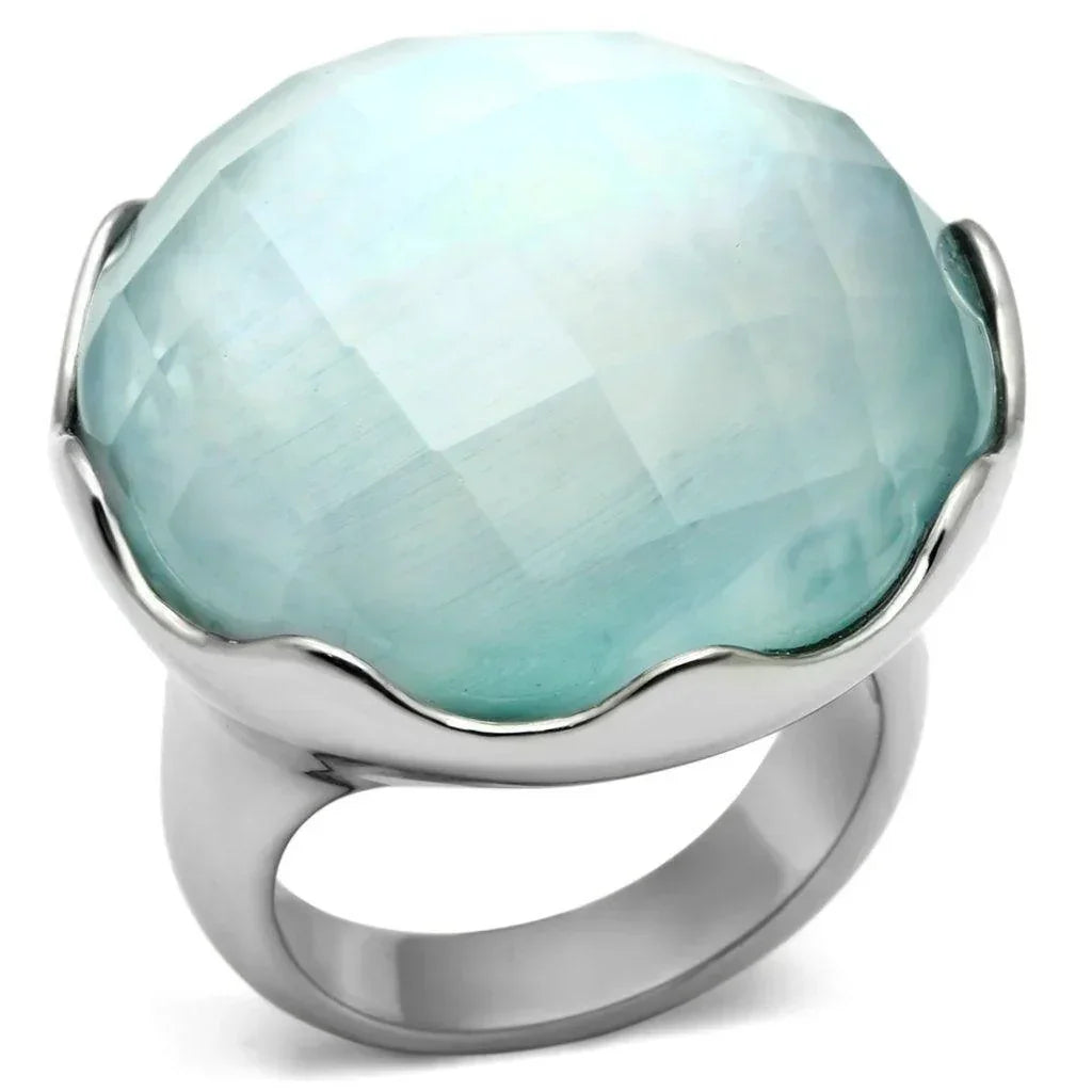 Silver Rings for Women Stainless Steel TK637 with Glass in Sea Blue - Jewelry Store by Erik Rayo
